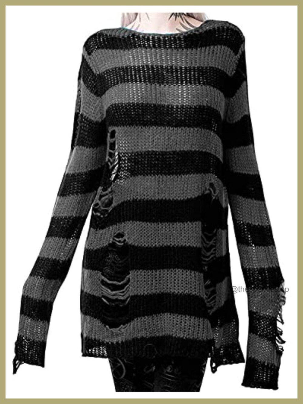 Ripped Striped Long Knit Pullover Sweater Dress